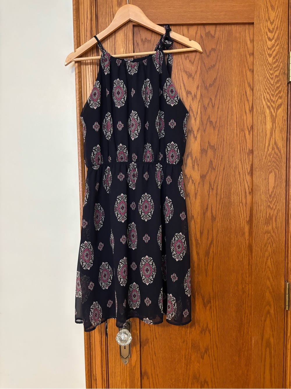 Women's Black Halter Sundress with Pink Print